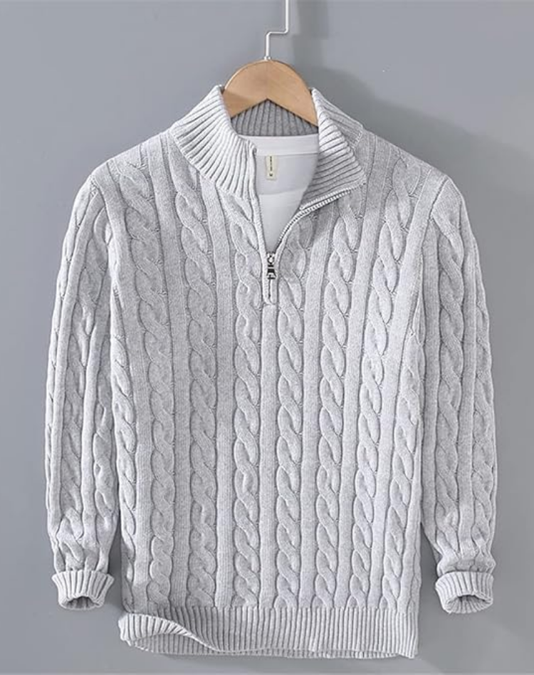 NICOLAS - pull demi-zip torsadé col montant pour homme