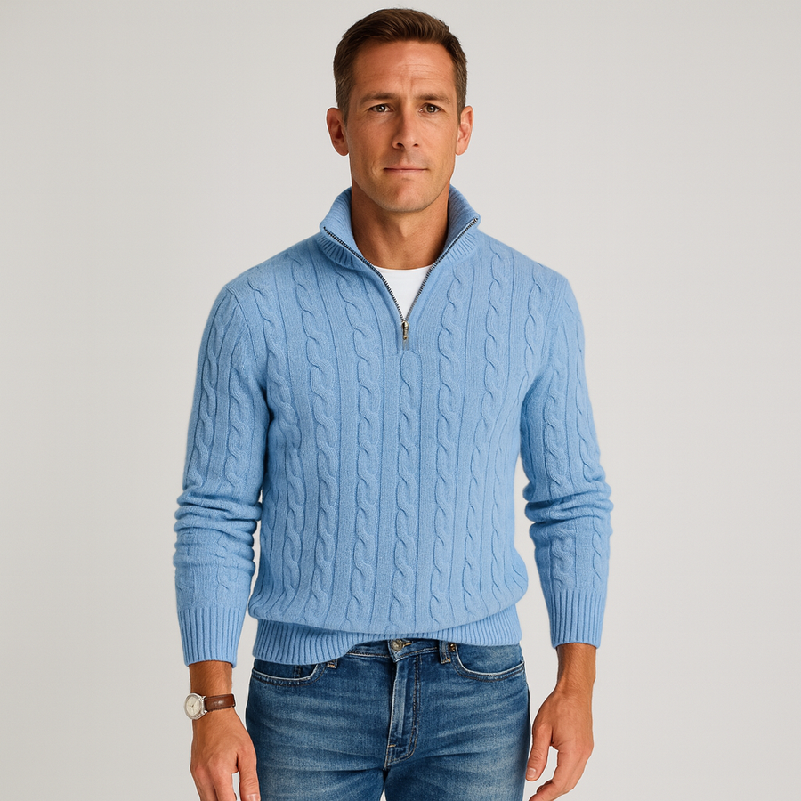 NICOLAS - pull demi-zip torsadé col montant pour homme