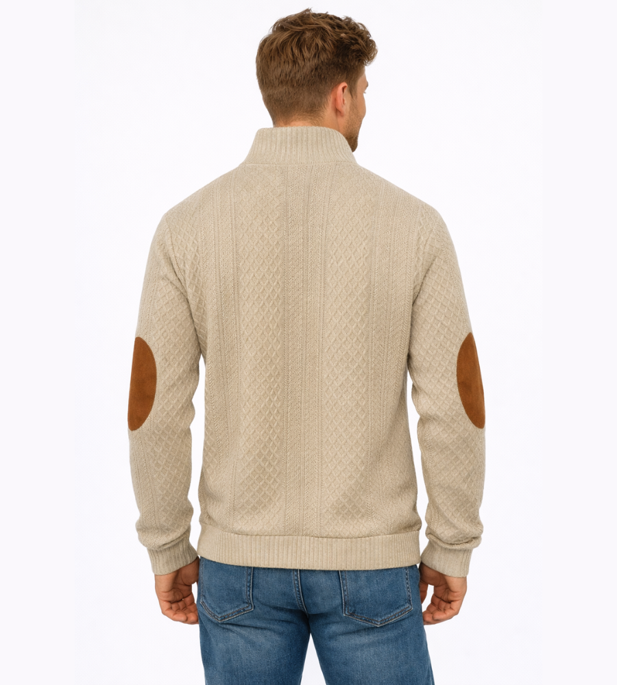 SYLVAIN - pull torsadé coudières col boutonné pour homme