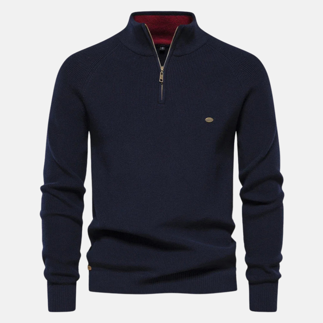 CYRIL - pull demi-zip côtelé col montant pour homme