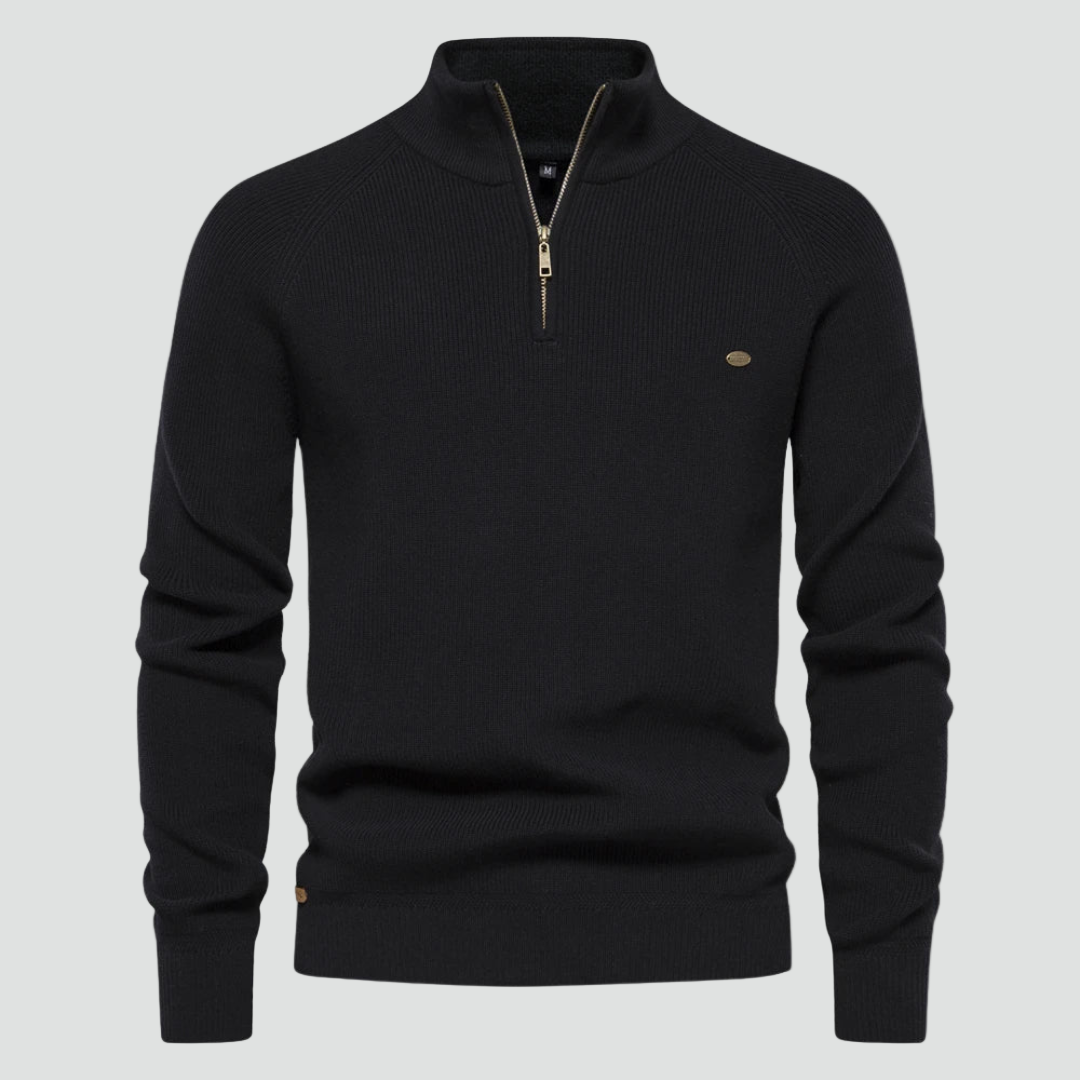 CYRIL - pull demi-zip côtelé col montant pour homme