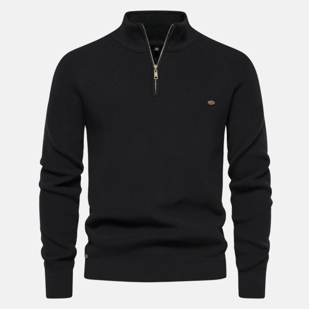 CYRIL - pull demi-zip côtelé col montant pour homme