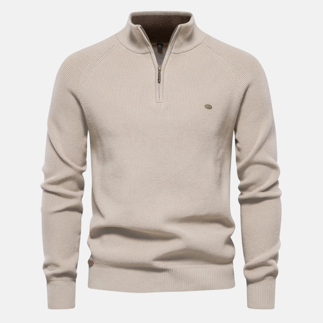CYRIL - pull demi-zip côtelé col montant pour homme