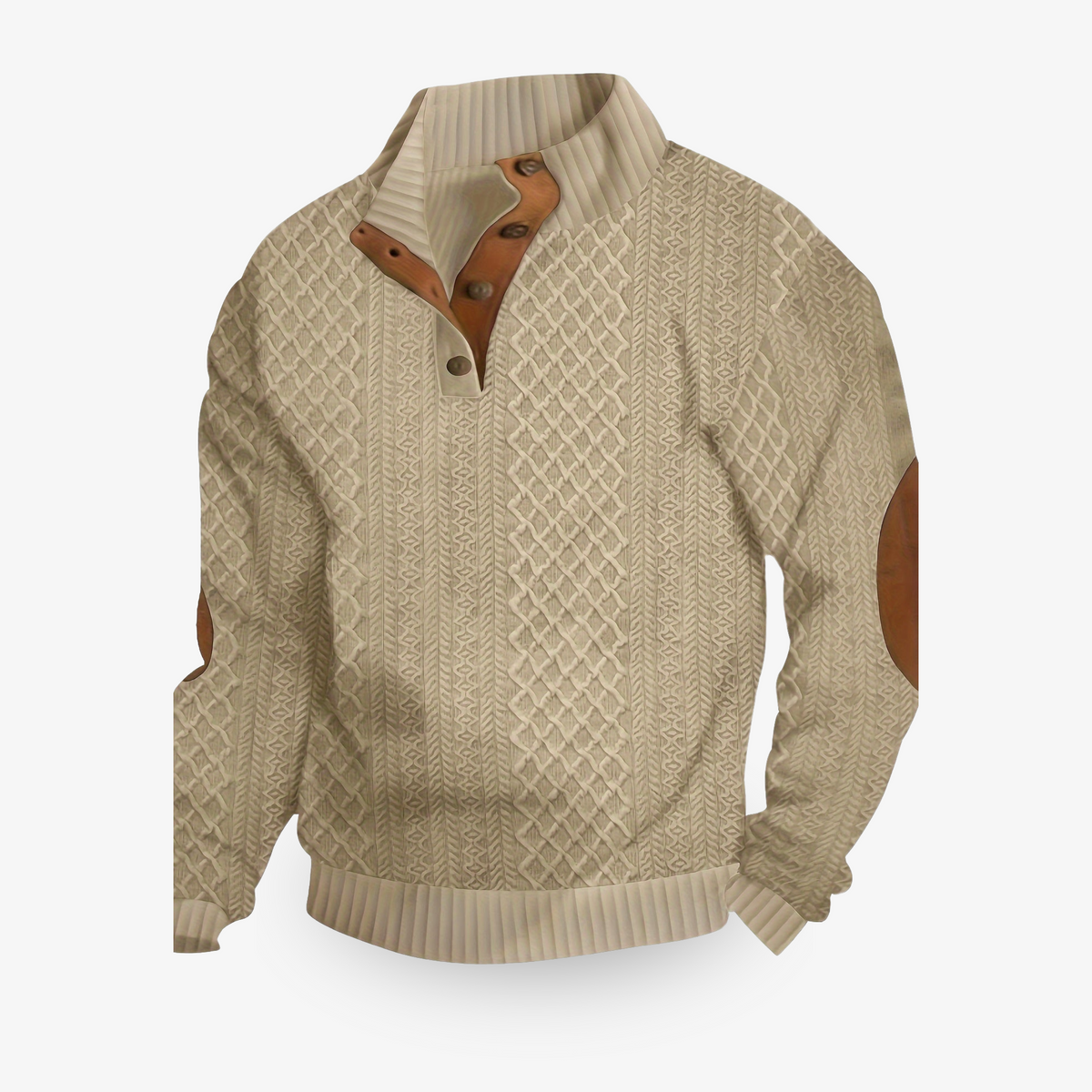 SYLVAIN - pull torsadé coudières col boutonné pour homme