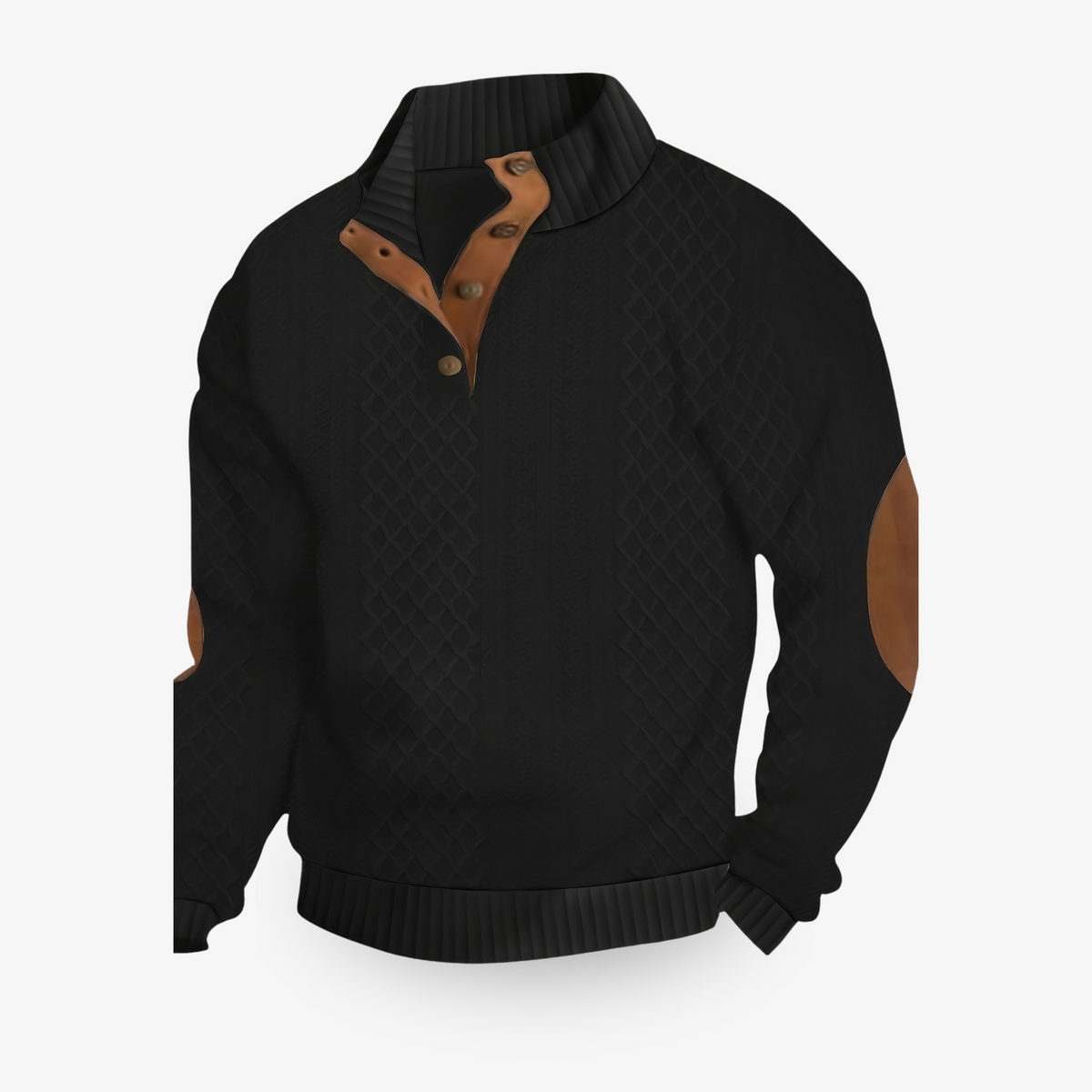 SYLVAIN - pull torsadé coudières col boutonné pour homme