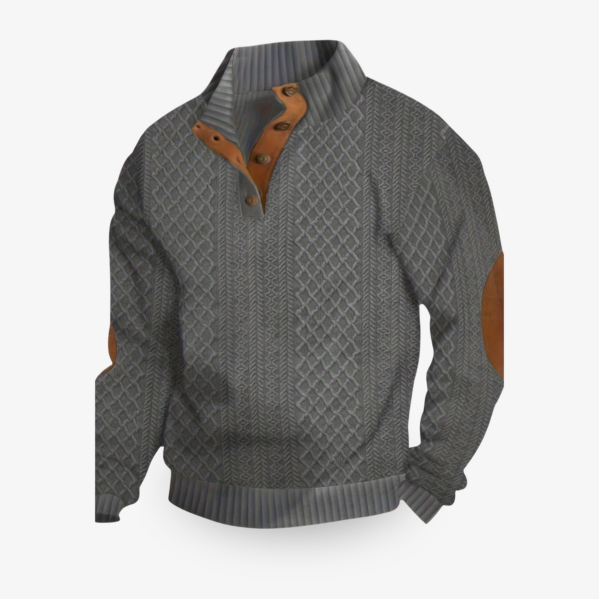 SYLVAIN - pull torsadé coudières col boutonné pour homme