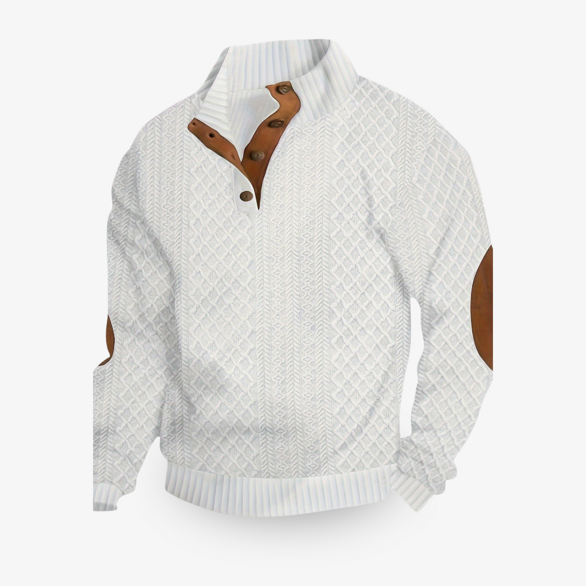 SYLVAIN - pull torsadé coudières col boutonné pour homme
