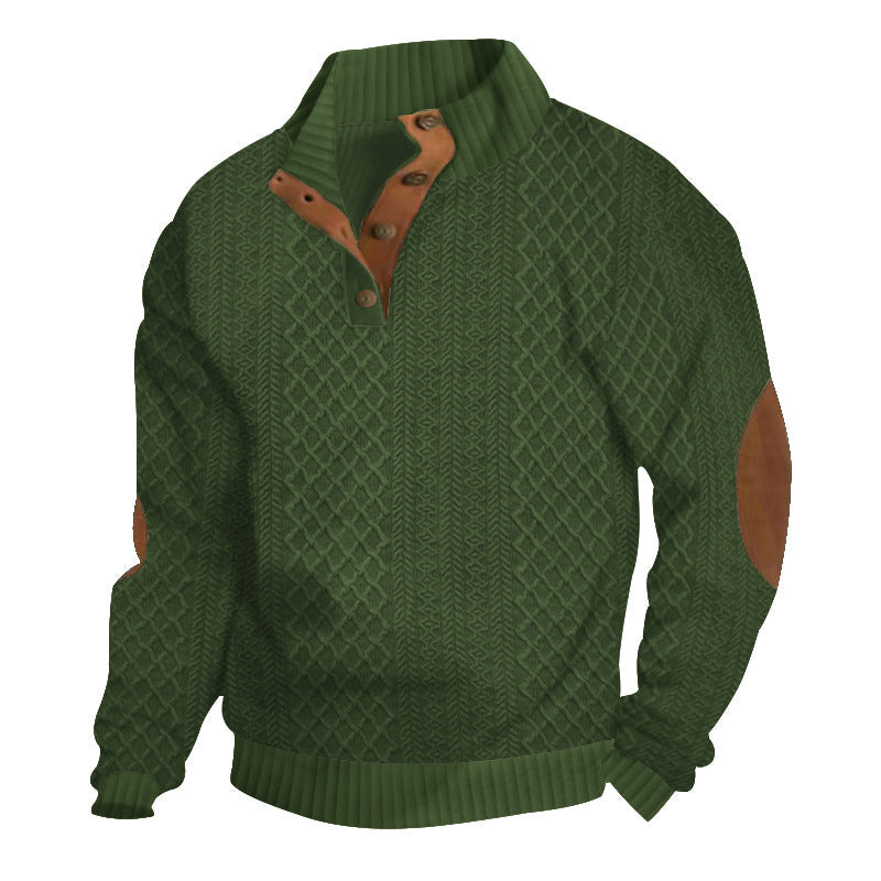 SYLVAIN - pull torsadé coudières col boutonné pour homme