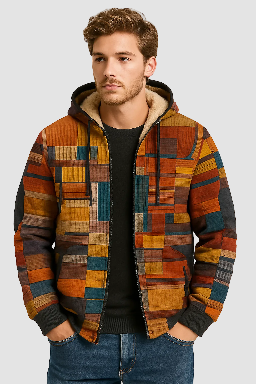 BERNARD - veste polaire à capuche patchwork pour homme