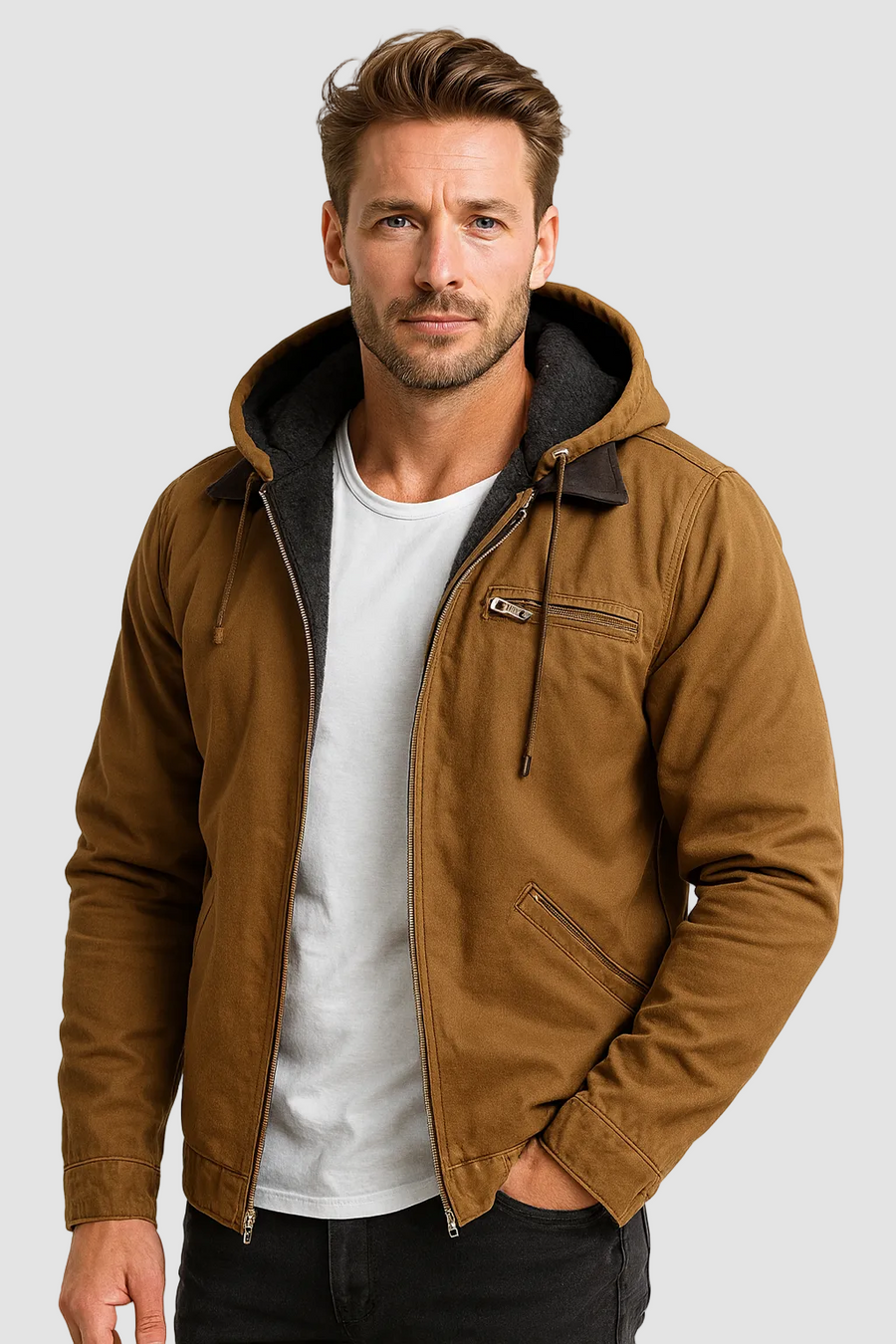 LANDRY - veste mi-saison doublée polaire à capuchon pour homme
