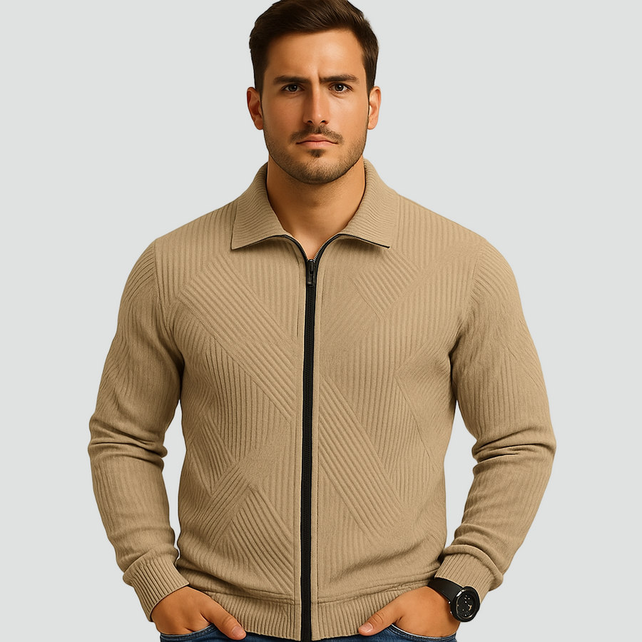 CHARLES - gilet zippé maille côtelée pour homme