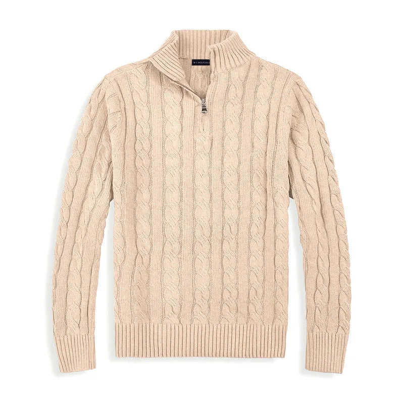 NICOLAS - pull demi-zip torsadé col montant pour homme