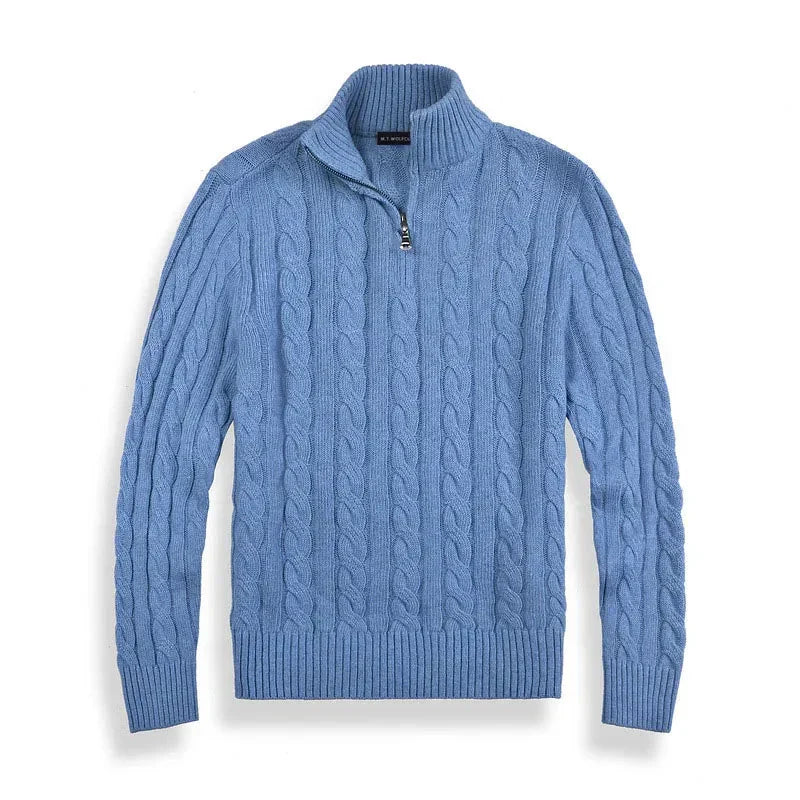 NICOLAS - pull demi-zip torsadé col montant pour homme