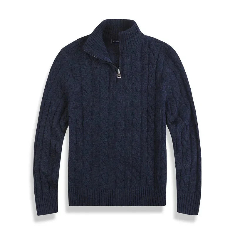 NICOLAS - pull demi-zip torsadé col montant pour homme