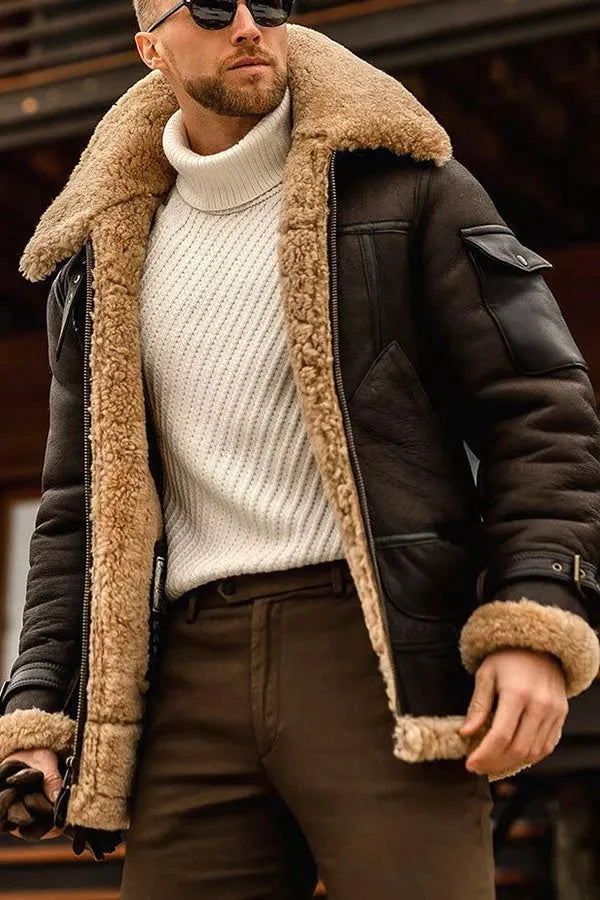 THIERRY - veste pilote en cuir doublée sherpa pour homme