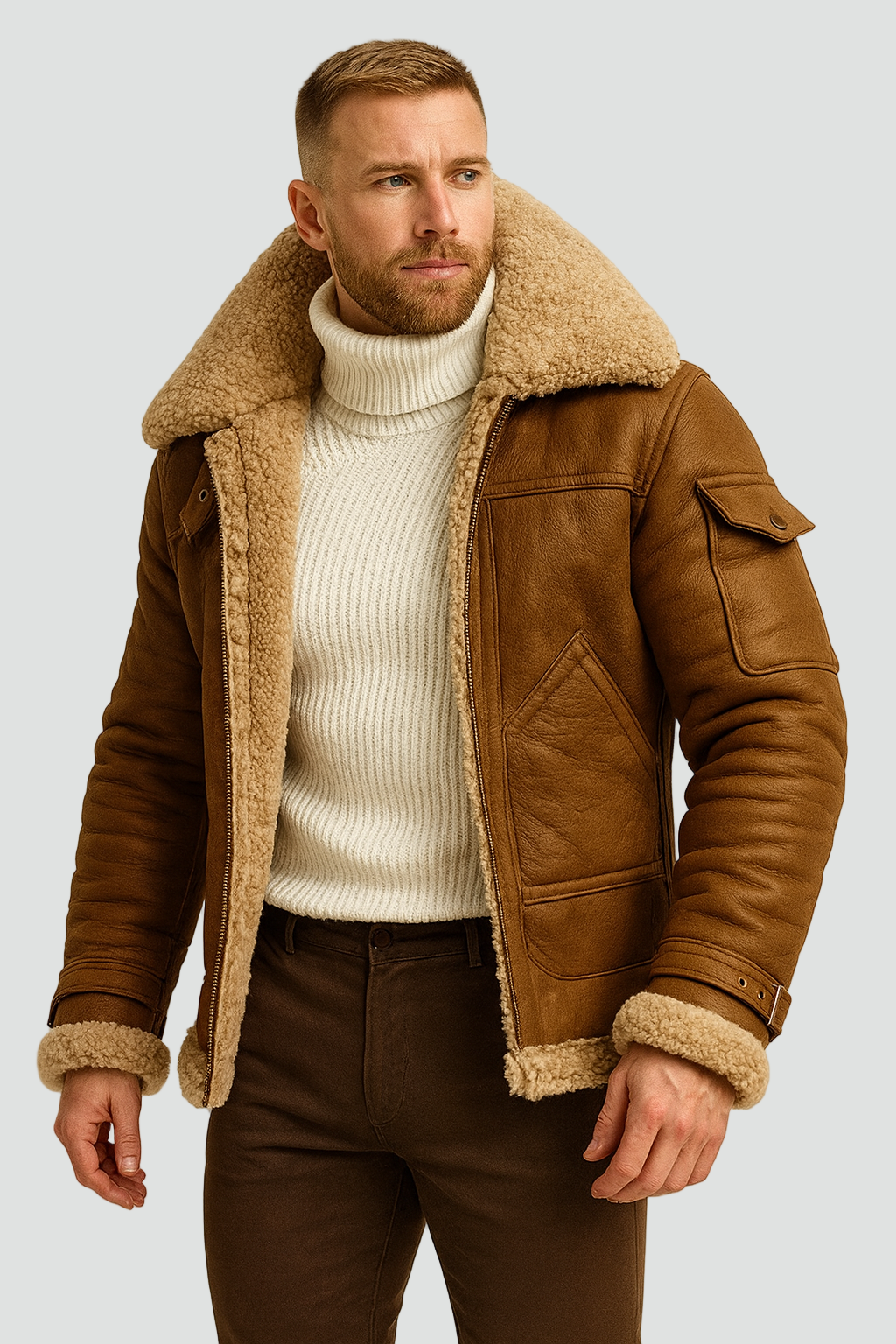 THIERRY - veste pilote en cuir doublée sherpa pour homme