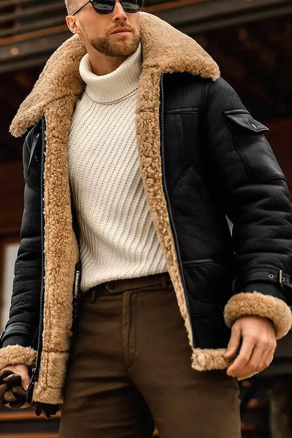 THIERRY - veste pilote en cuir doublée sherpa pour homme
