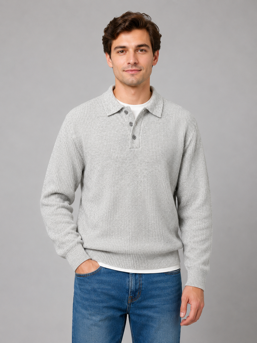 Pull Polo Boutonné Maille Légère homme