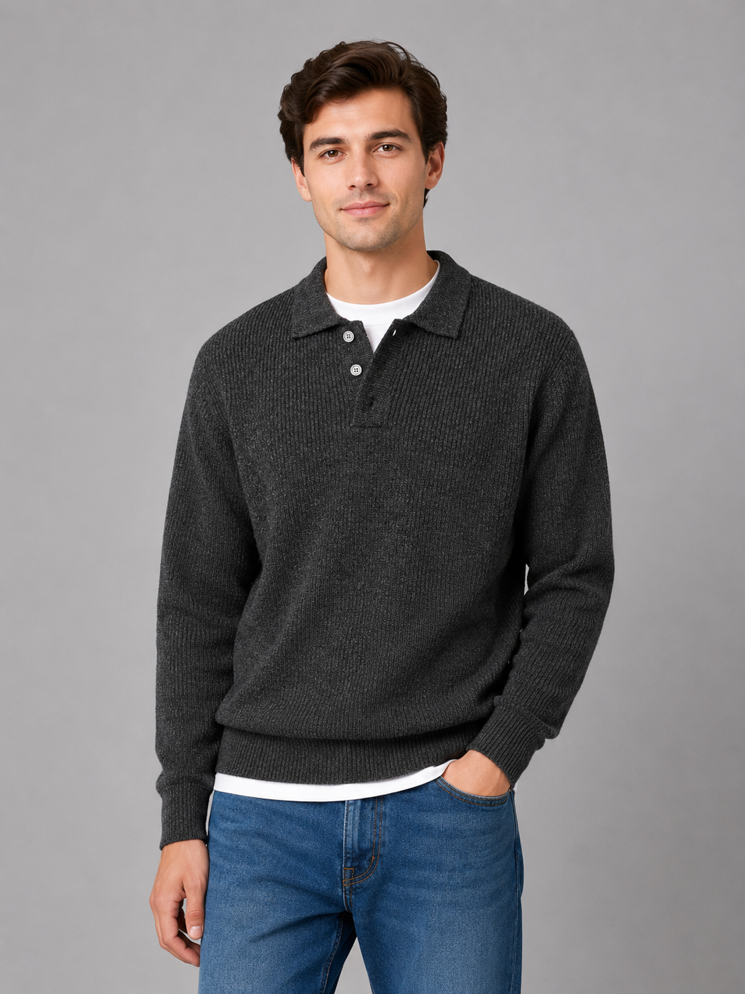 Pull Polo Boutonné Maille Légère homme - vue 3