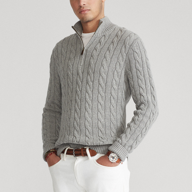 Pull Torsadé Coton Demi-Zip homme