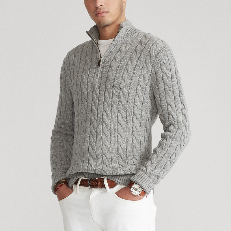 Pull Torsadé Coton Demi-Zip homme