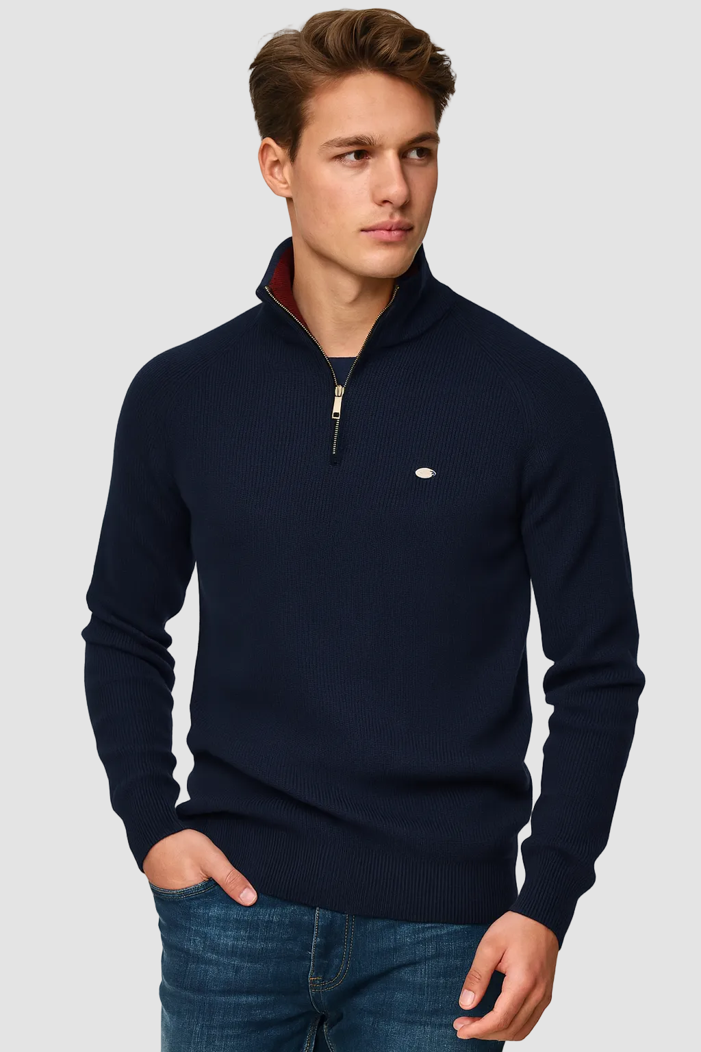 CYRIL - pull demi-zip côtelé col montant pour homme