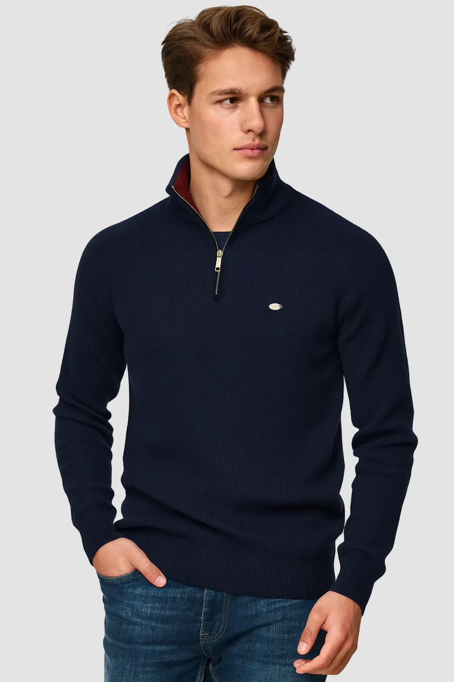 CYRIL - pull demi-zip côtelé col montant pour homme