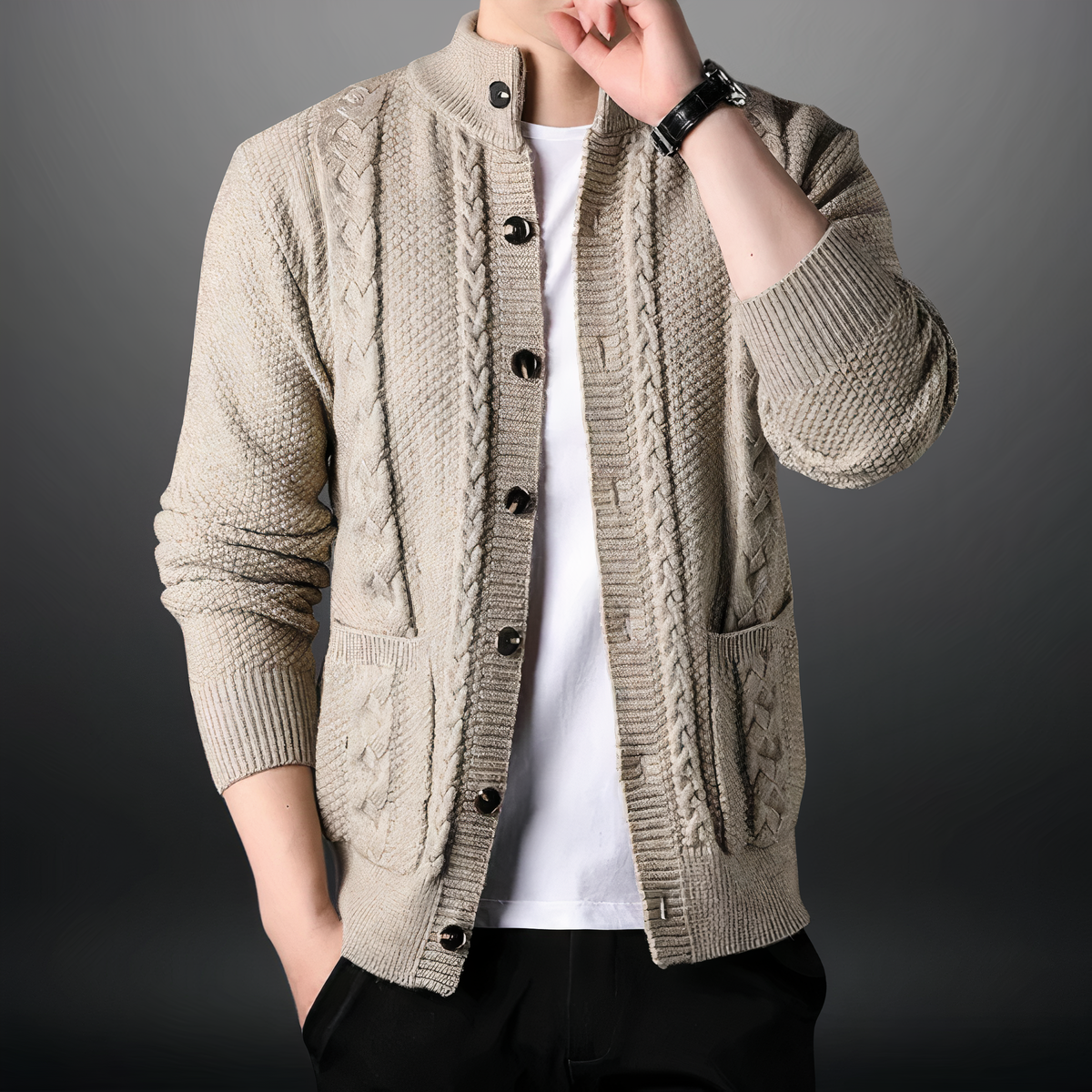 LÉON - cardigan torsadé col montant pour homme