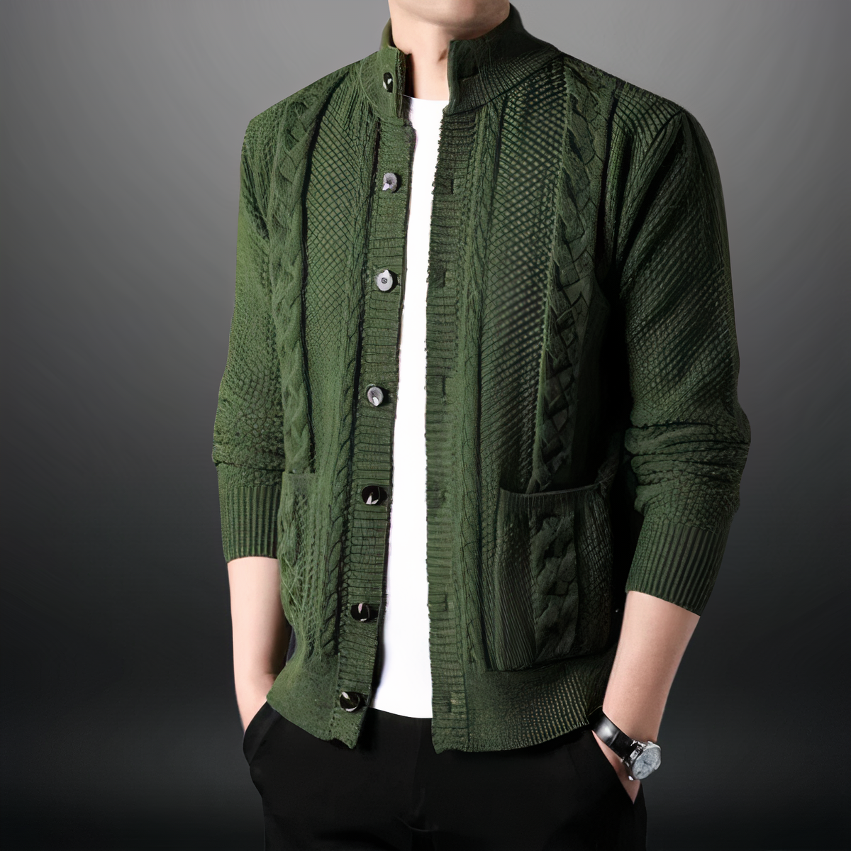 LÉON - cardigan torsadé col montant pour homme