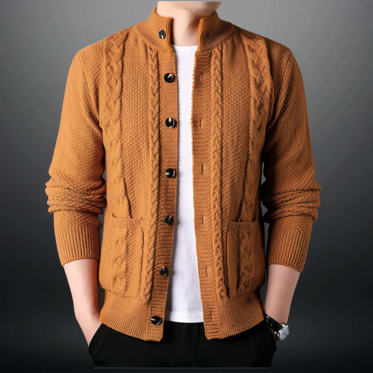 LÉON - cardigan torsadé col montant pour homme