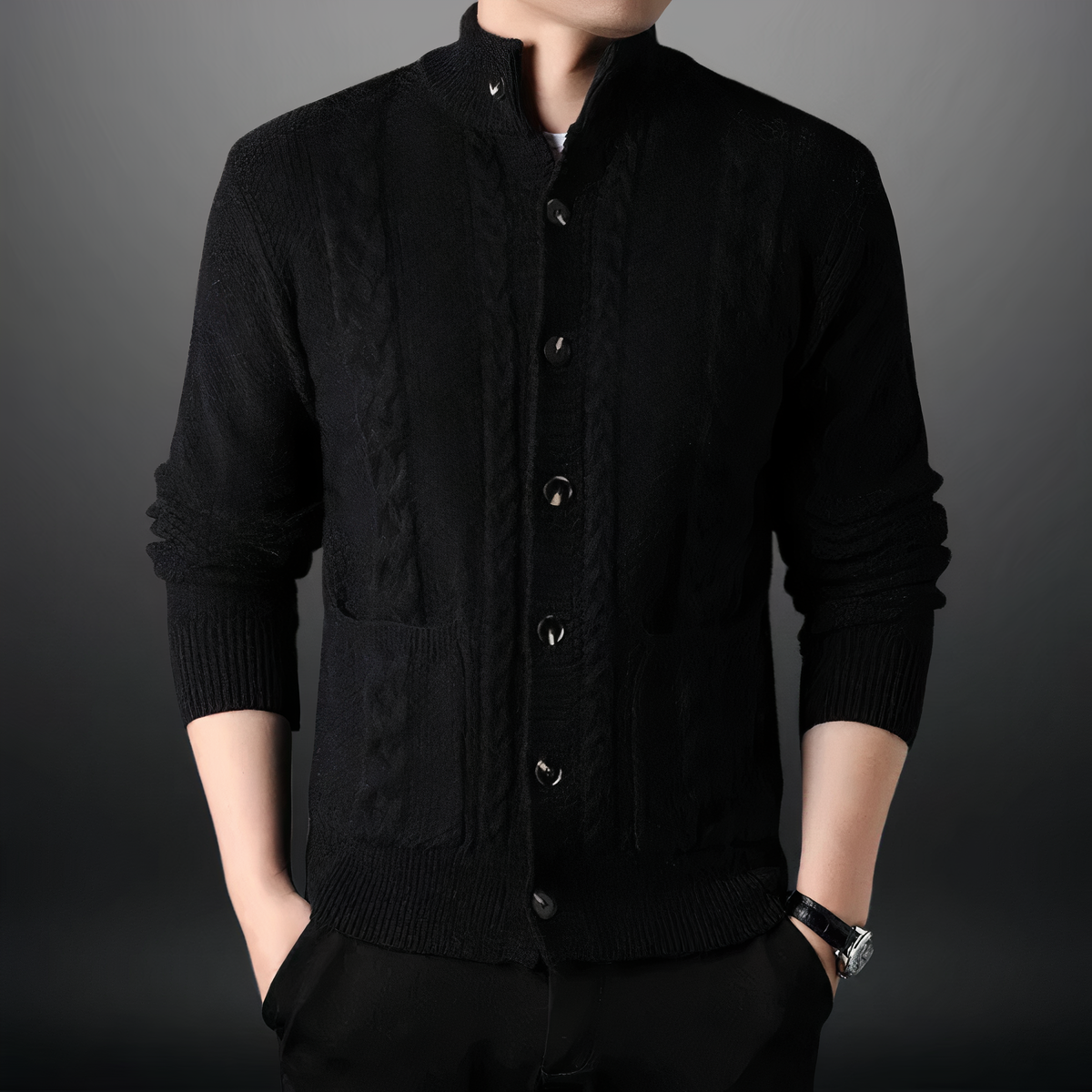 LÉON - cardigan torsadé col montant pour homme