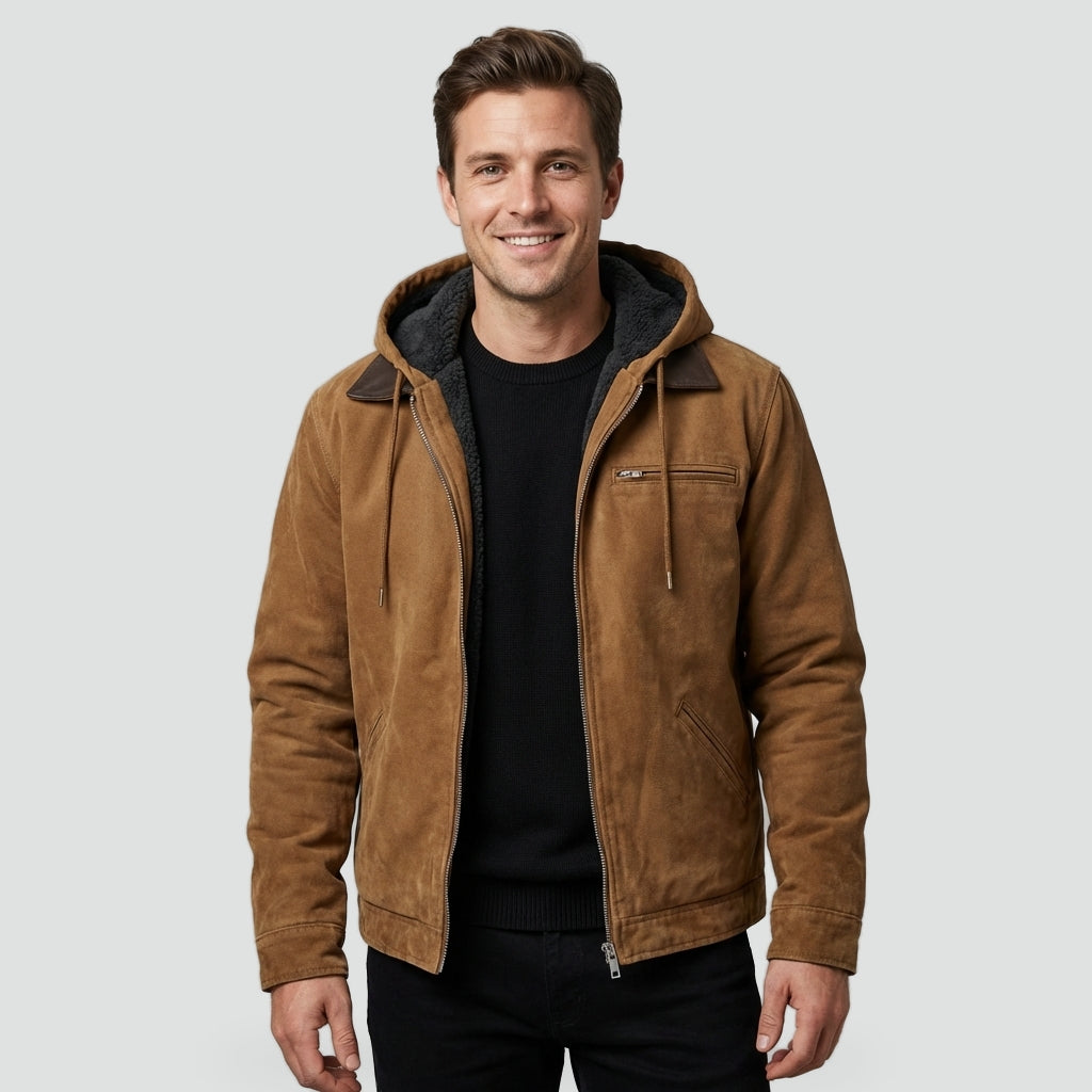 AMAURY - veste en suède à capuchon pour homme