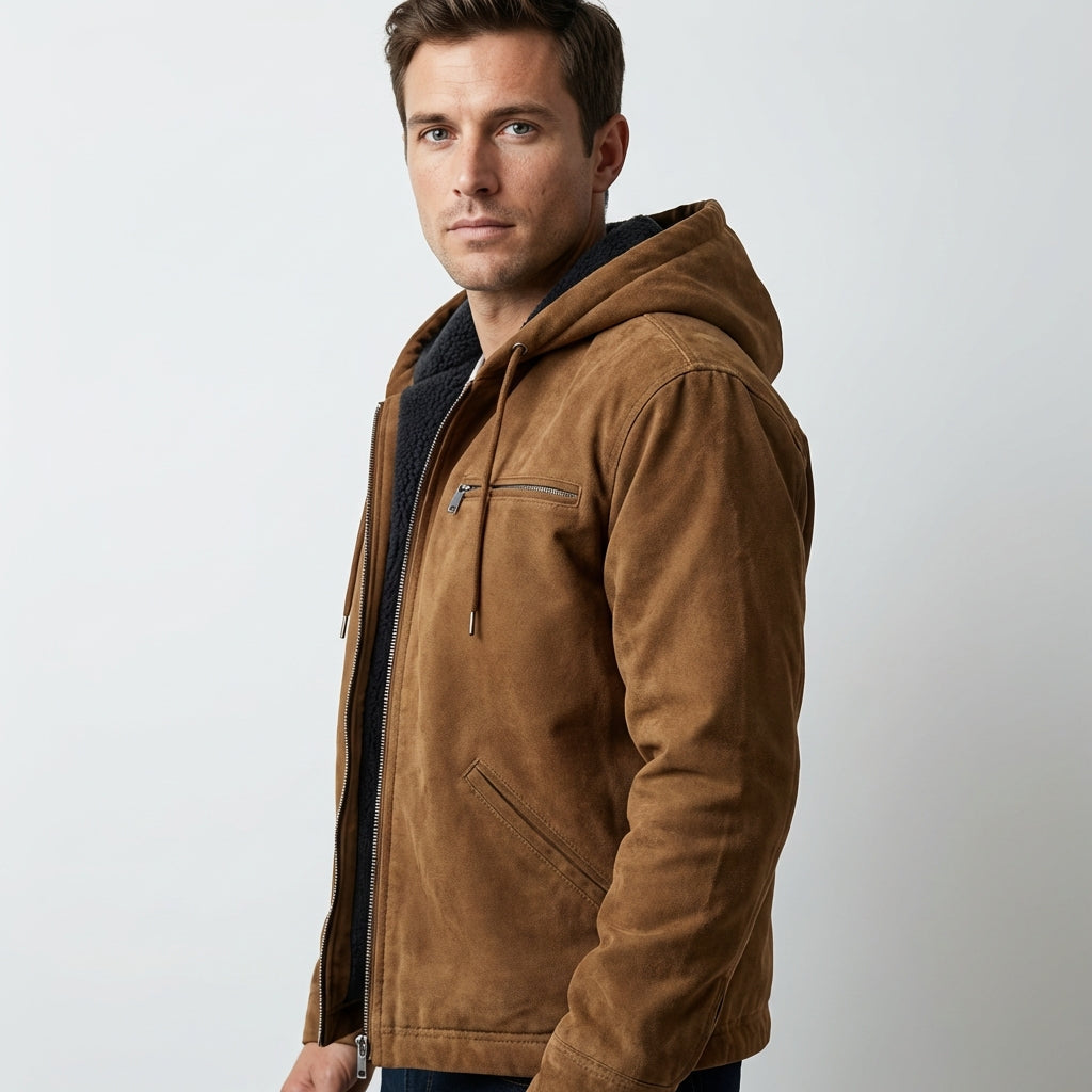 AMAURY - veste en suède à capuchon pour homme