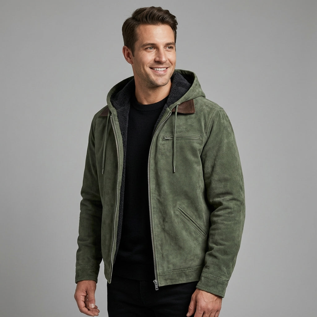 AMAURY - veste en suède à capuchon pour homme