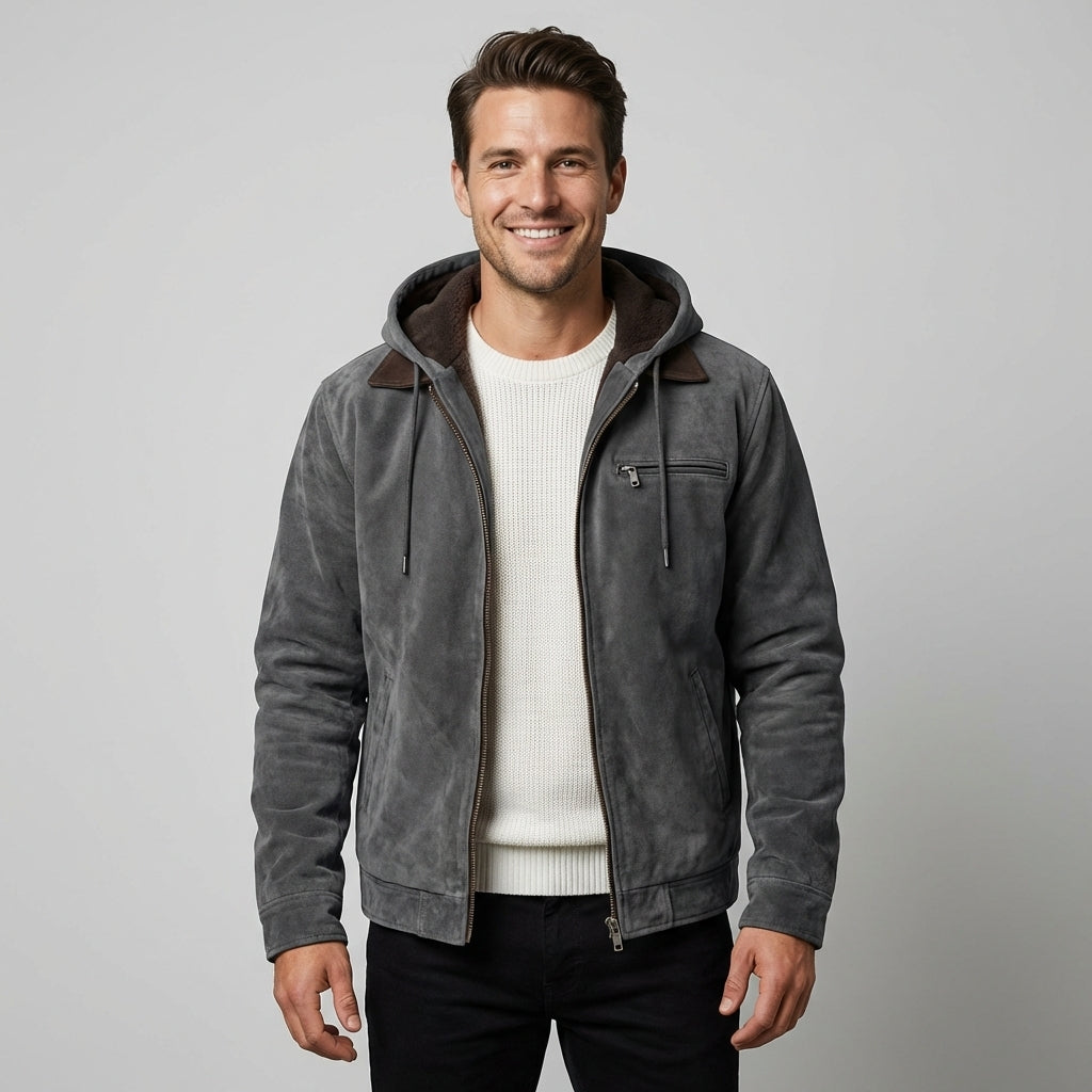AMAURY - veste en suède à capuchon pour homme