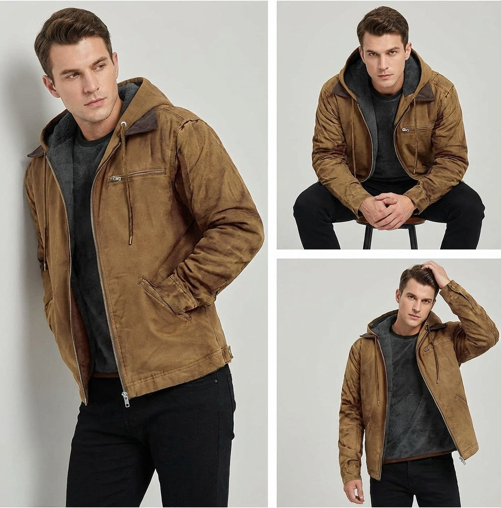 AMAURY - veste en suède à capuchon pour homme