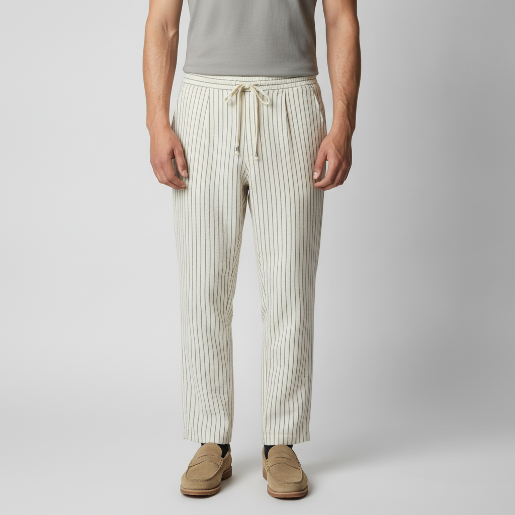 JULIEN - pantalon en lin rayé taille élastique pour homme