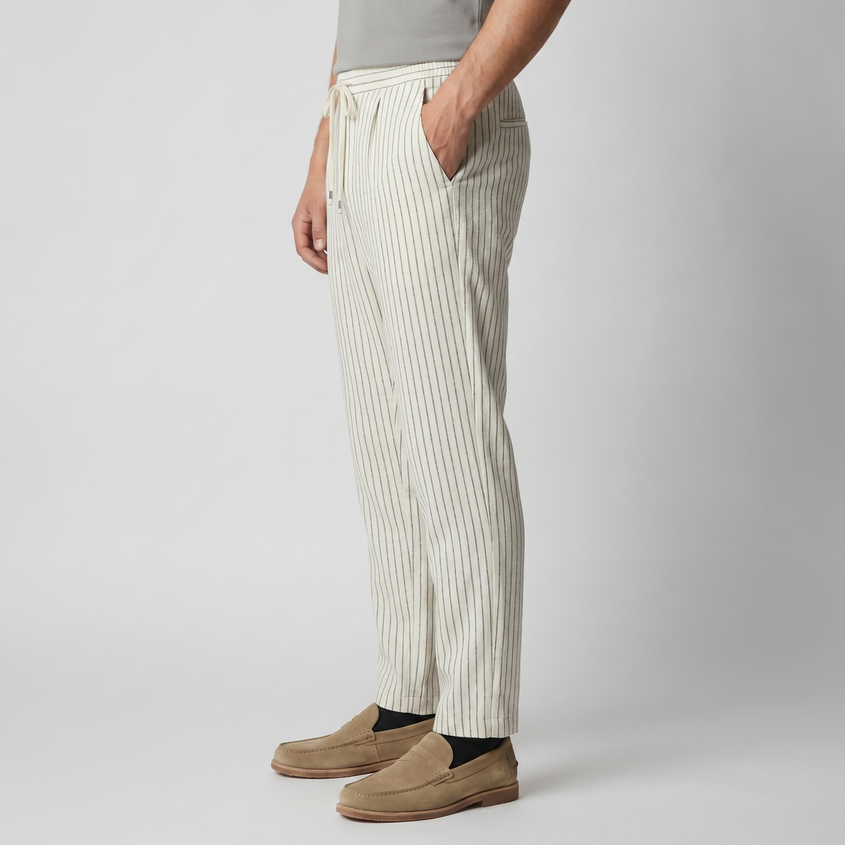 JULIEN - pantalon en lin rayé taille élastique pour homme