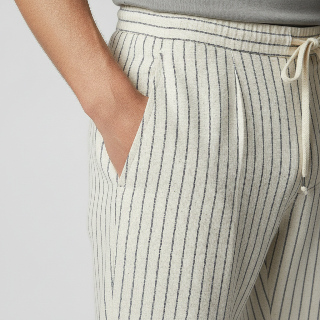 JULIEN - pantalon en lin rayé taille élastique pour homme
