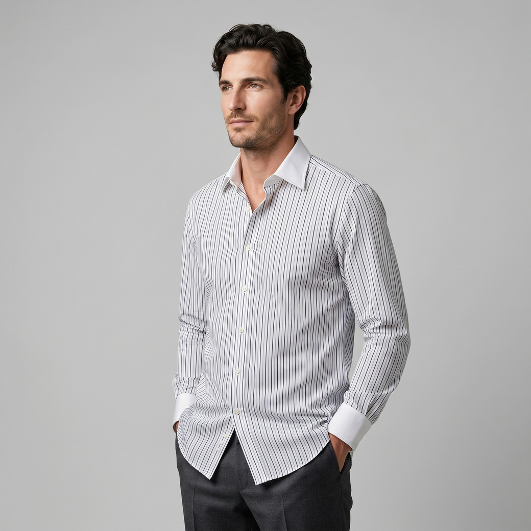 VALENTIN - chemise rayée col italien pour homme