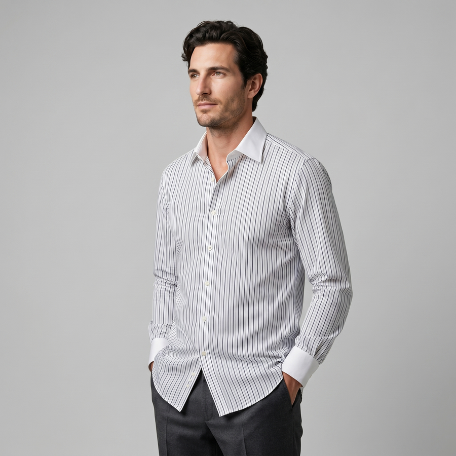 VALENTIN - chemise rayée col italien pour homme