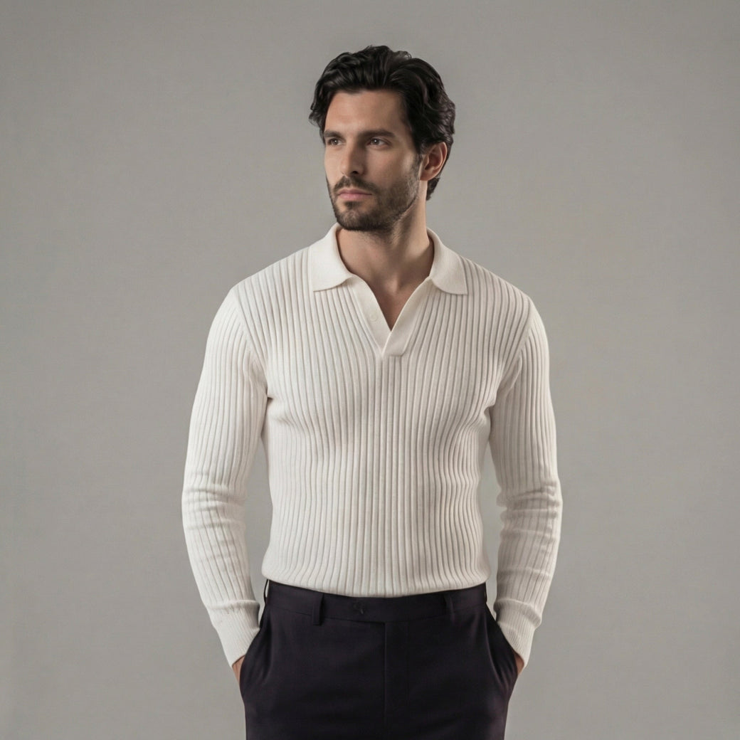 ALEXANDRE - polo col v manches longues pour homme