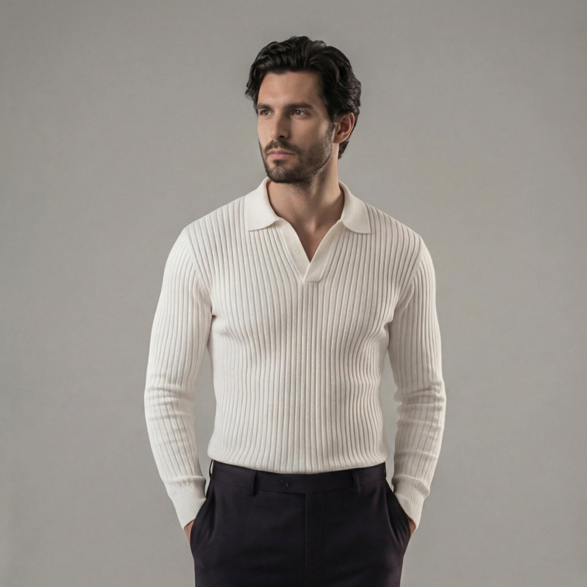 ALEXANDRE - polo col v manches longues pour homme
