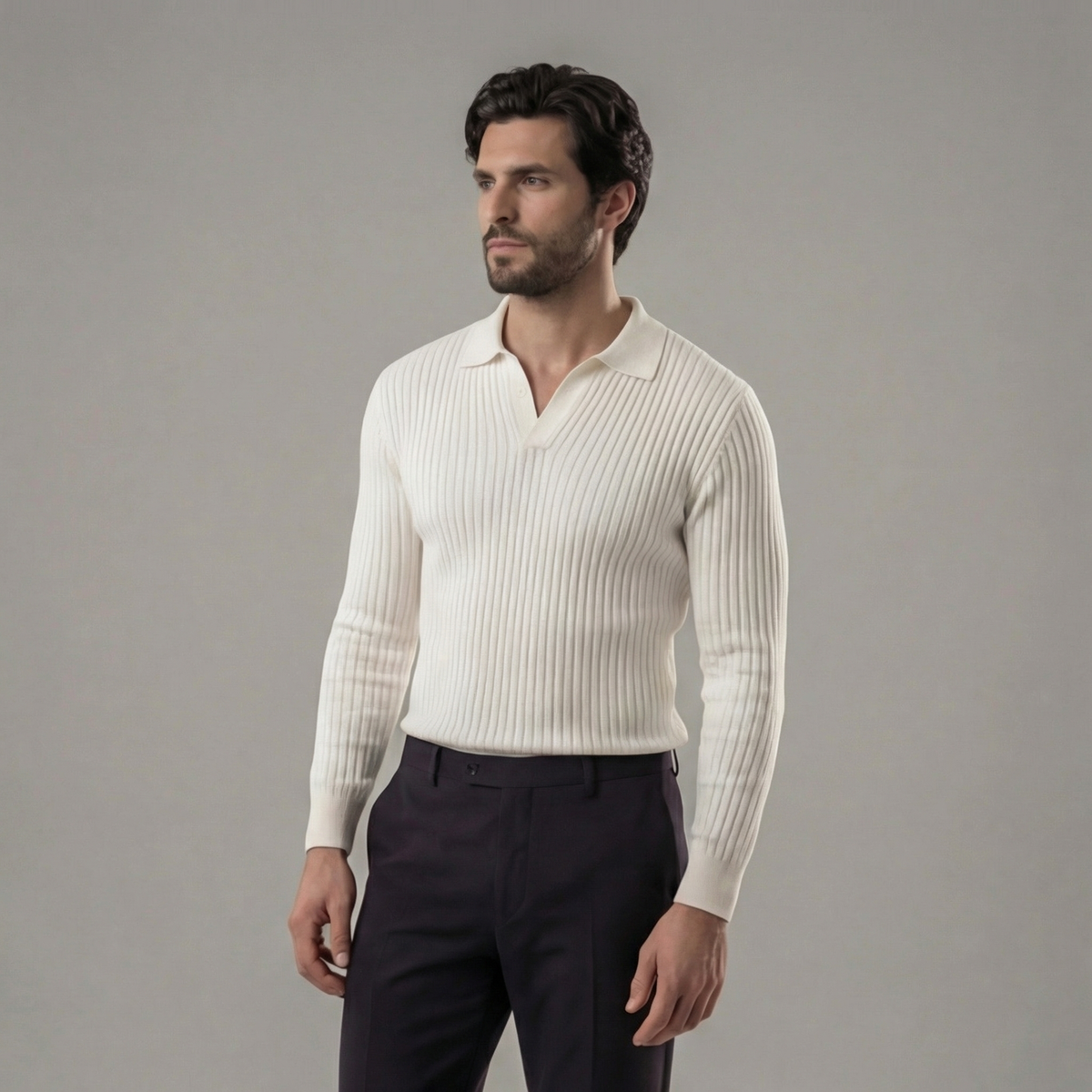 ALEXANDRE - polo col v manches longues pour homme