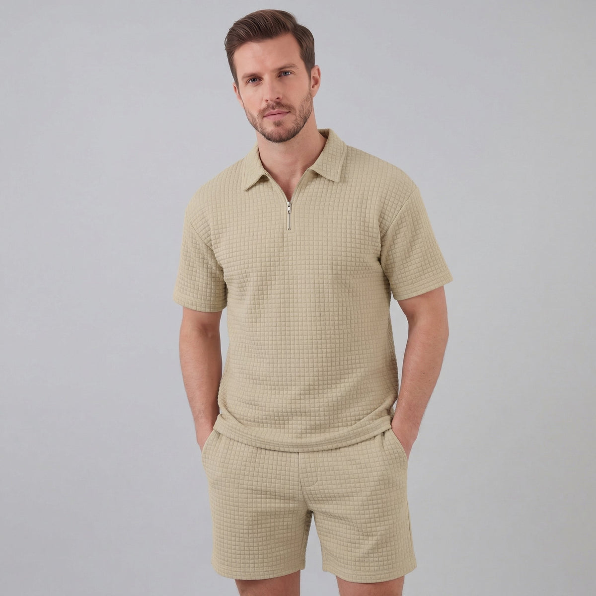 GRÉGOIRE - ensemble polo demi-zip et short pour homme