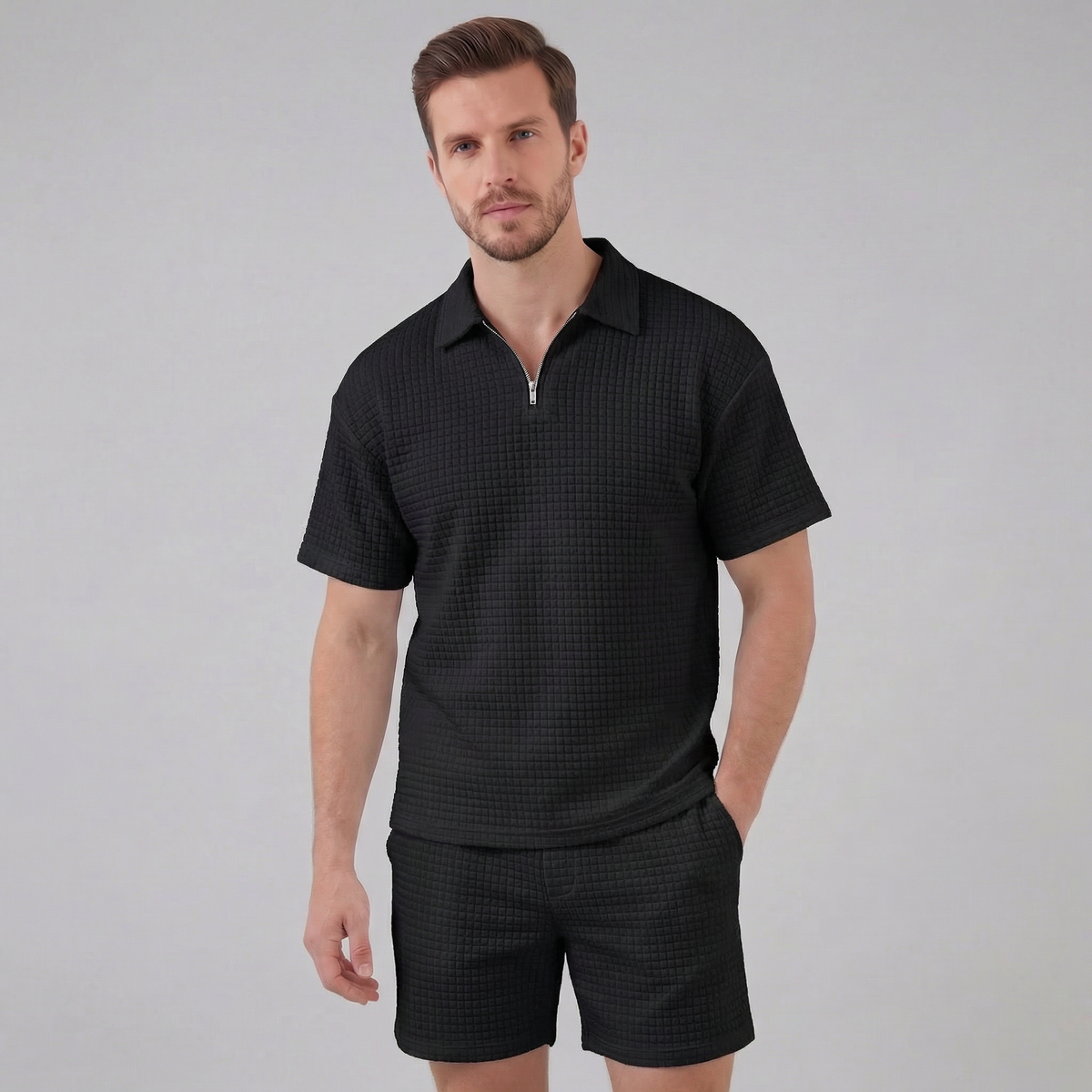 GRÉGOIRE - ensemble polo demi-zip et short pour homme